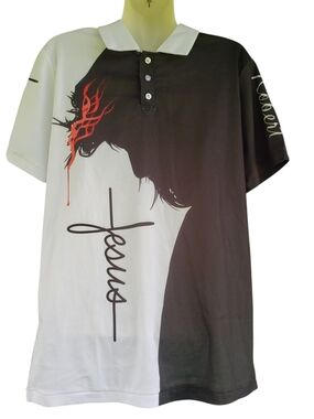 Jesus Graphic Cycling Polo Shirt - Black & White | Medium